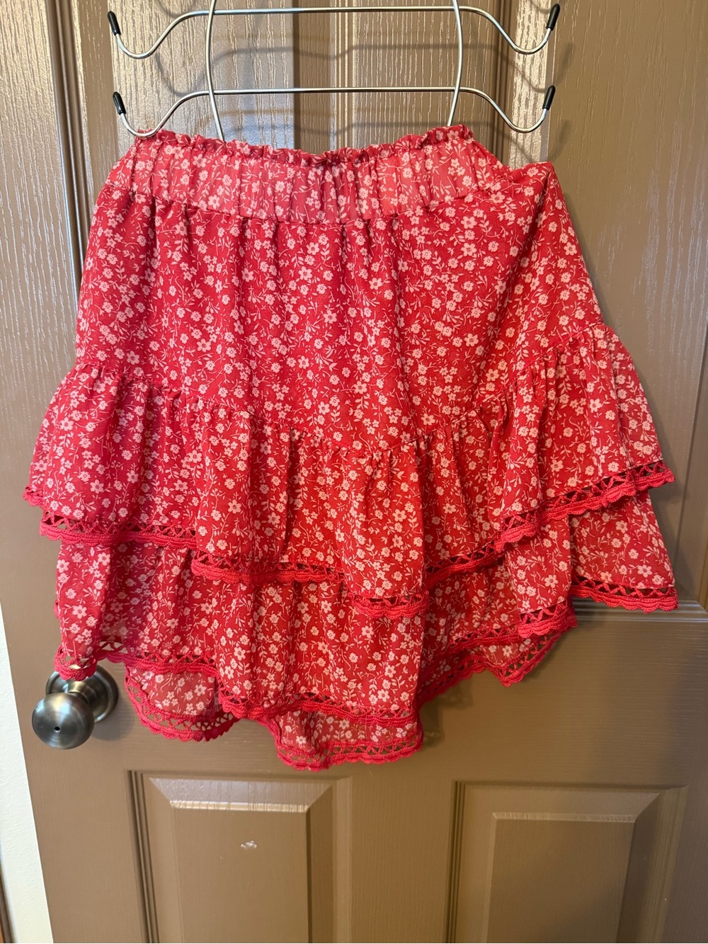 Red Floral Tiered Ruffle Skirt